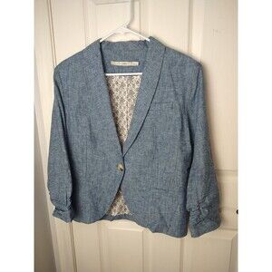 Gibson Woman XL Blue Floral Lined One Button Close Blazer Scrunched Sleeve prof